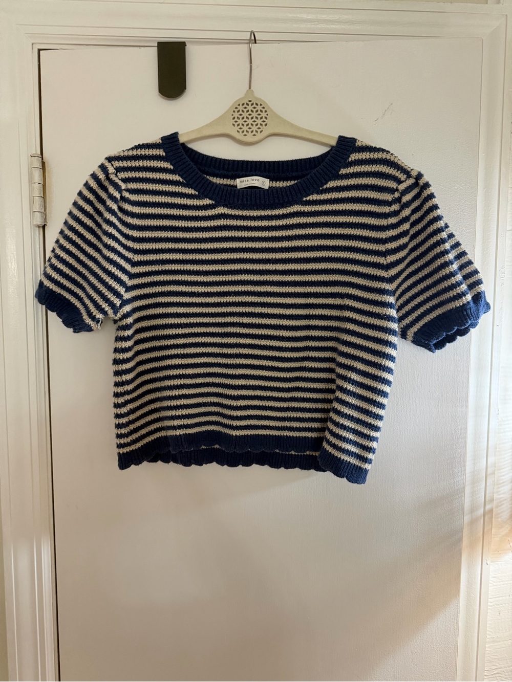 Botique Striped Knit Crop Top - Navy & Cream